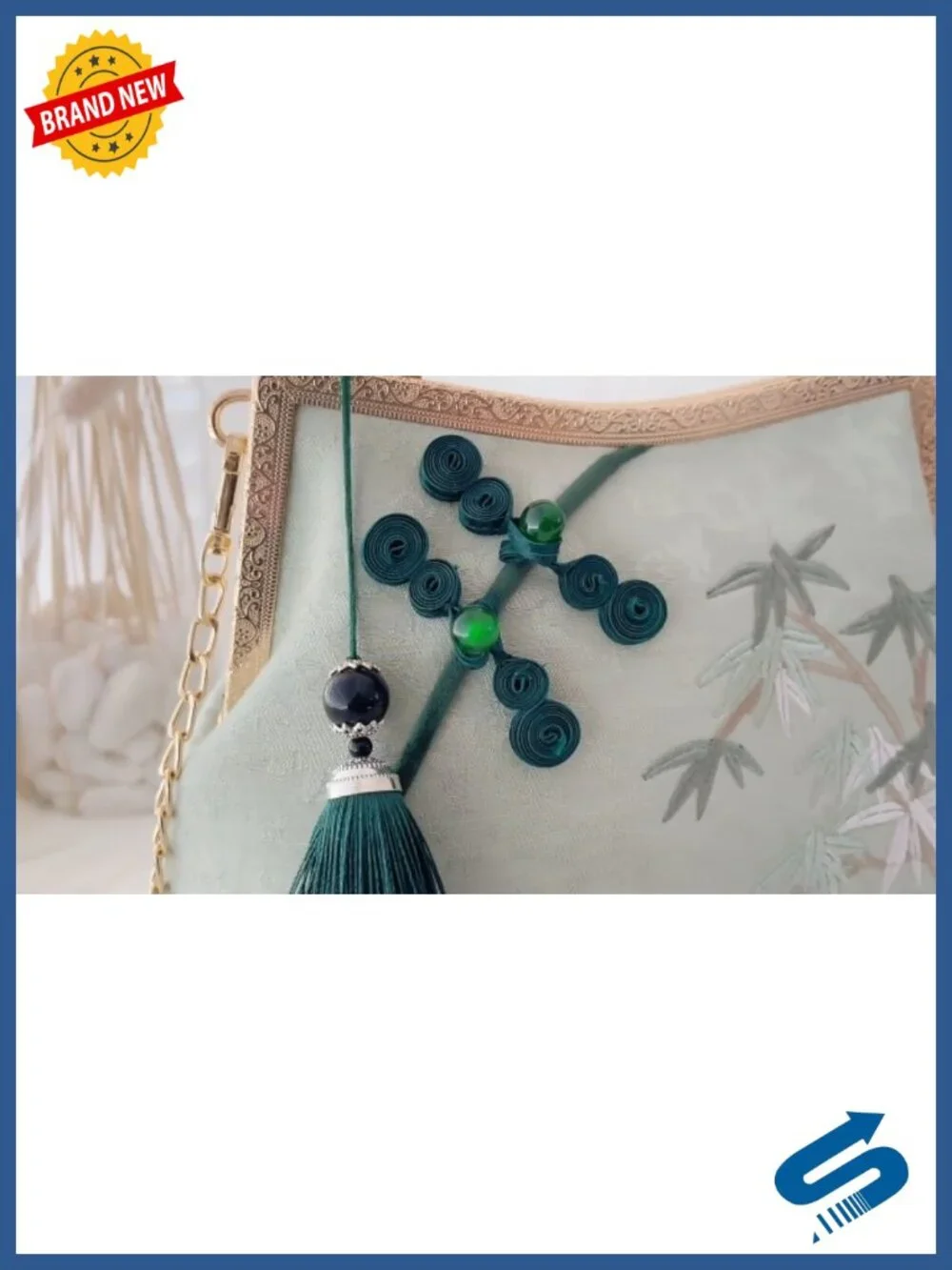 Embroidered Clutch Purse Boho Evening Bag with Tassel Vintage Crossbody Bamboo